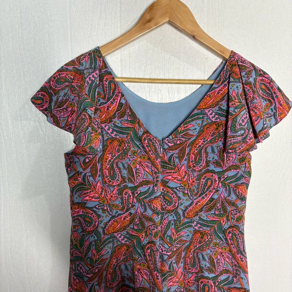 J.Crew paisley silk ruffle sleeve shift dress size 4 petite